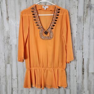 JW Beaded Tunic Top Orange Size Small